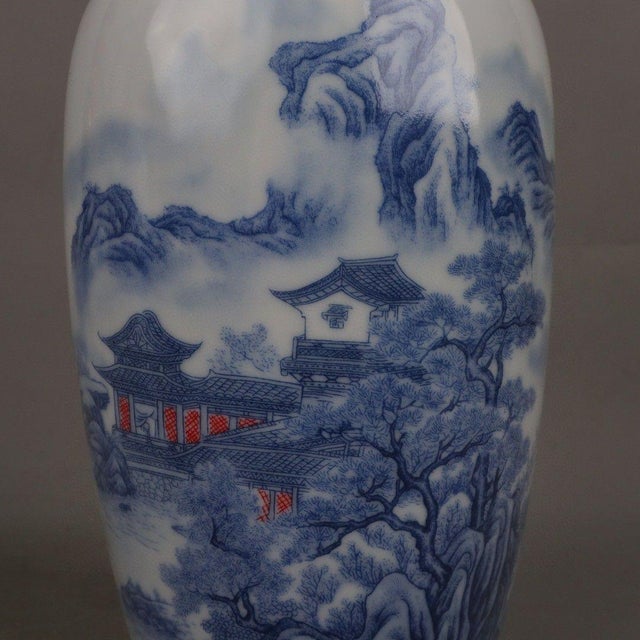 Pair of Vintage Blue and White Vases With Underglaze Red For Sale In Los Angeles - Image 6 of 9