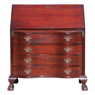 Antique Maddox Colonial Mahogany Oxbow Slant-Front Secretary Desk – Chippendale Style For Sale