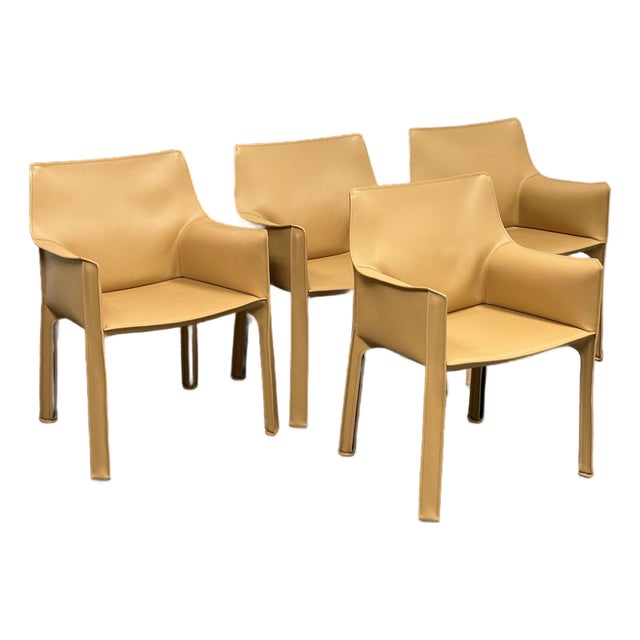 Mario Bellini for Cassina Cab 413 Leather Arm Chairs, Set of Four For Sale