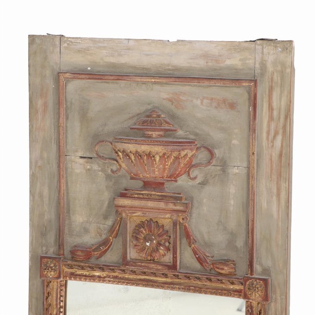 Wood A French Painted and Carved Trumeau Mirror, Early to Mid 19th C. For Sale - Image 7 of 8