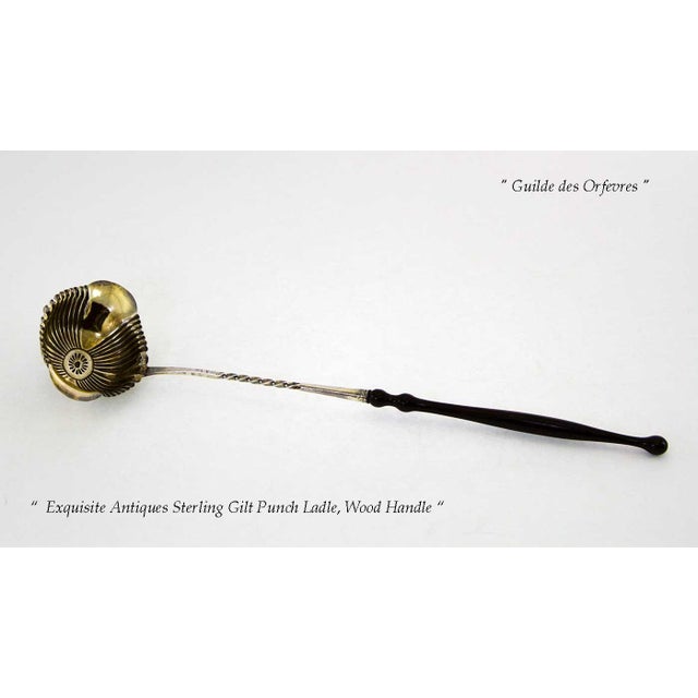 Metal Antique Sterling Silver Gilt Punch Ladle Woden Handle, Fluted Oval Bowl. For Sale - Image 7 of 7