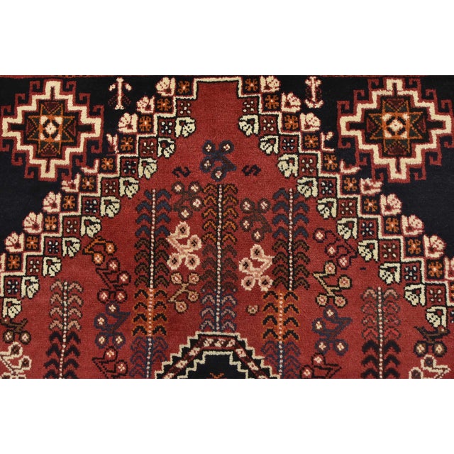 Red Shiraz Rug 3’5” X 4’7” Red Wool Vintage Tribal Hand-Knotted Oriental Carpet For Sale - Image 8 of 12