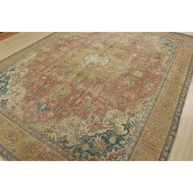 Farmhouse Tabriz Rug 9’8” X 12’8” Pink Wool Vintage Distressed Hand-Knotted Carpet For Sale - Image 3 of 15