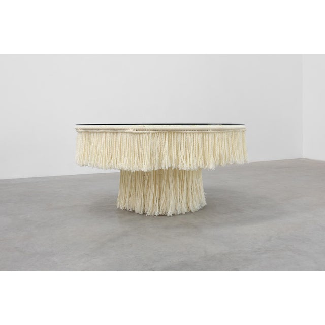 Monumental White Dining Table with Glass Top and Macramé, 1990s For Sale - Image 12 of 13