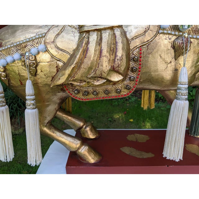 Mid 20th Century XL Chinese Hand-Carved Gilt Wood Stylized Tang Horse Sculpture Statue Figure For Sale - Image 10 of 12