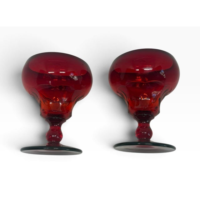 Fenton Art Glass Company 1930s Fenton Georgian Ruby Agua Caliente Champagne or Dessert Goblets - A Pair For Sale - Image 4 of 10