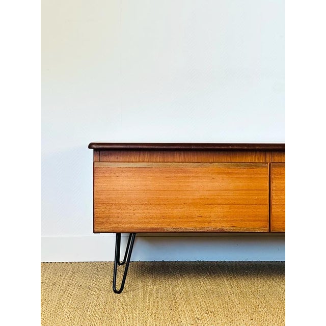 Low Scandinavian Sideboard in Teak with Hairpin Legs, 1960s For Sale - Image 14 of 18