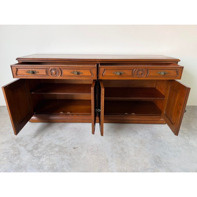 1970s 1970s Henredon French Provincial Carved Walnut Sideboard Cabinet For Sale - Image 5 of 12