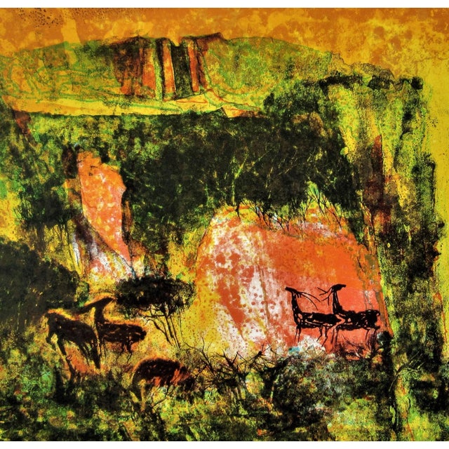 Modern Hoi Lebadang, Landscape with Deer Herds, Circa 1970 For Sale - Image 3 of 7