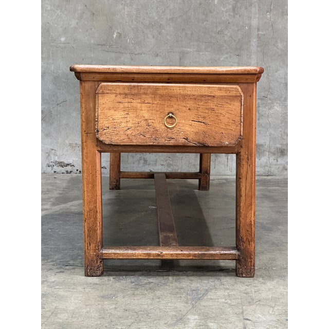 Farmhouse 19th C French Draper’s Table Farmhouse Harvest Work Table 83” For Sale - Image 3 of 18