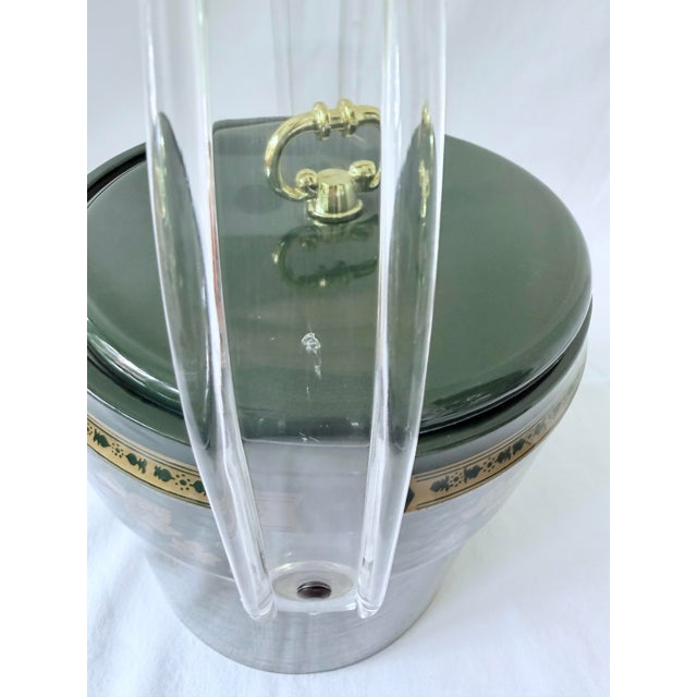 Hollywood Regency Mid 20th Century Cera Ice Bucket in Dark Green With Gold Leaves. For Sale - Image 3 of 9