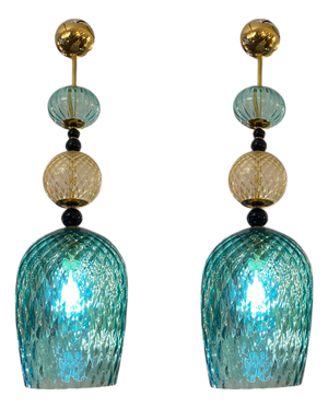 Blue and Yellow Murano Glass Lamps, 1950s, Set of 2