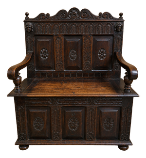 19th Century Renaissance Carved Wooden Storage Bench