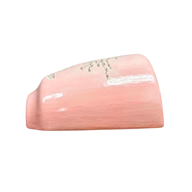 Vintage Pink Ceramic Hanging Wall Planter With Oriental Floral Motif For Sale - Image 4 of 7