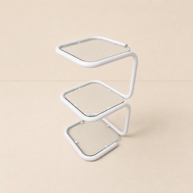 Vintage Side Table in White Tubular Metal and Glass, 1970s For Sale - Image 10 of 10
