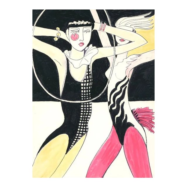 1960s Original Fashion Drawing for Gymnast Rare, Matted For Sale