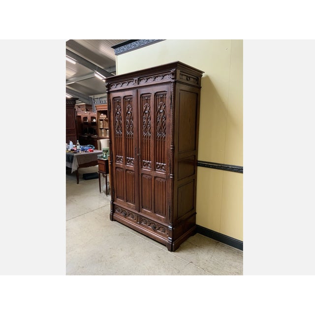 Antique Neo-Gothic Wardrobe with Linen Compartments, 1880 For Sale - Image 3 of 13