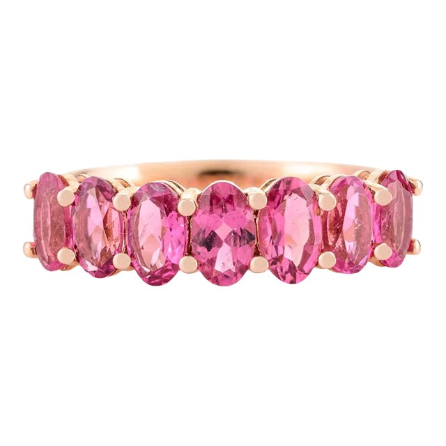 Metal 1.53ct Brilliant Cut Rubellite Half Eternity Band Size7 for Her in 14k Yellow Gold For Sale - Image 7 of 12