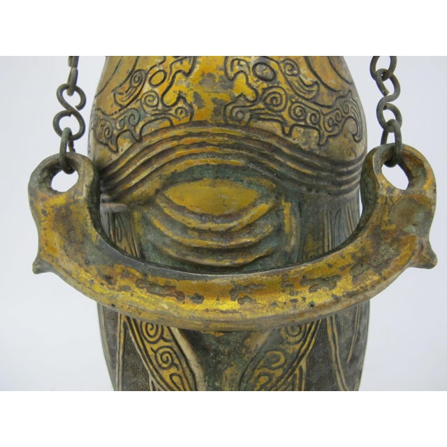 Chinese Antique Gilt Bronze Ware Cicada Wine Pot Vessel With Lid & Handle For Sale - Image 9 of 14