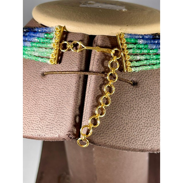 Gemstone 200 Ct 7 Layer Natural Emerald Ruby & Sapphire Bead Necklace 14k Gold Adjustable For Sale - Image 7 of 18