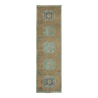Vintage Turkish Runner With Blue Medallion & Floral Border - Rug & Kilim For Sale