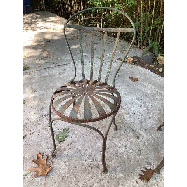 Metal Francois Carre Distressed Petite Garden Chairs - Set of 4 For Sale - Image 7 of 12