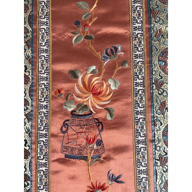 Three Antique Chinese Chinoiserie Embroidered Silk Oanels Framed For Sale - Image 9 of 11
