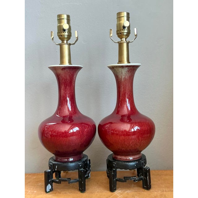 Vintage Sand De Bouf Glazed Ceramic Lamps - A Pair For Sale - Image 12 of 12