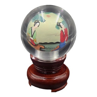 Vintage Chinese Reverse-Painted Globe With Rotating Stand For Sale