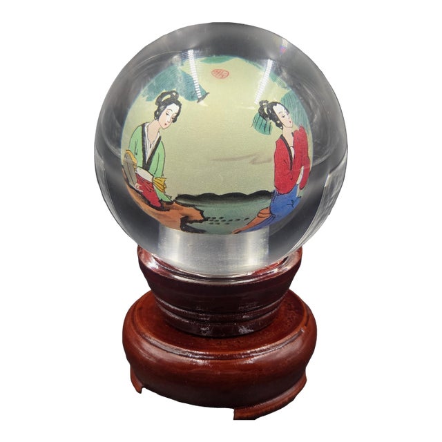 Vintage Chinese Reverse-Painted Globe With Rotating Stand For Sale