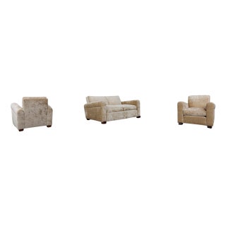 Art Deco Living Set in Velvet by Jules Leleu, 1930s, Set of 3 For Sale