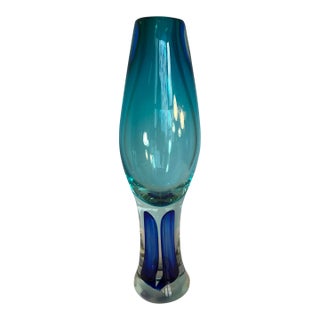 Blue Goblet Shaped Sommerso Art Glass Vase For Sale