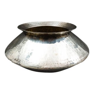 Gervasoni Blu Italy Hammered Silver Plate Metal Large Container Planter Vase For Sale