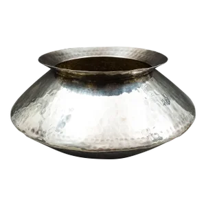 Gervasoni Blu Italy Hammered Silver Plate Metal Large Container Planter Vase