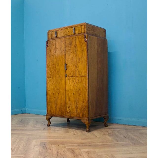Art Deco British Burr Walnut Tallboy, 1930s For Sale - Image 4 of 11