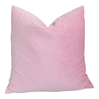 Contemporary Modern Chic Pink Velvet Feather /Down Pillow 20” Square For Sale