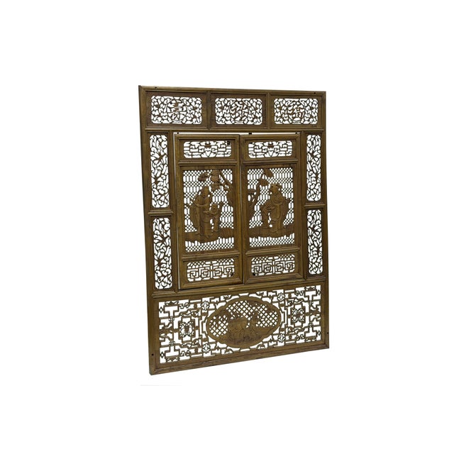 Wood Chinese Scholars Student Motifs Wood Wall Panel Window Screen For Sale - Image 7 of 17