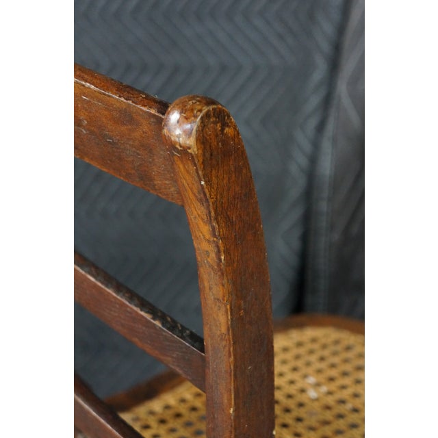 2 Antique American Country Oak Farmhouse Ladderback Chairs Cane Seat Pair For Sale - Image 16 of 18