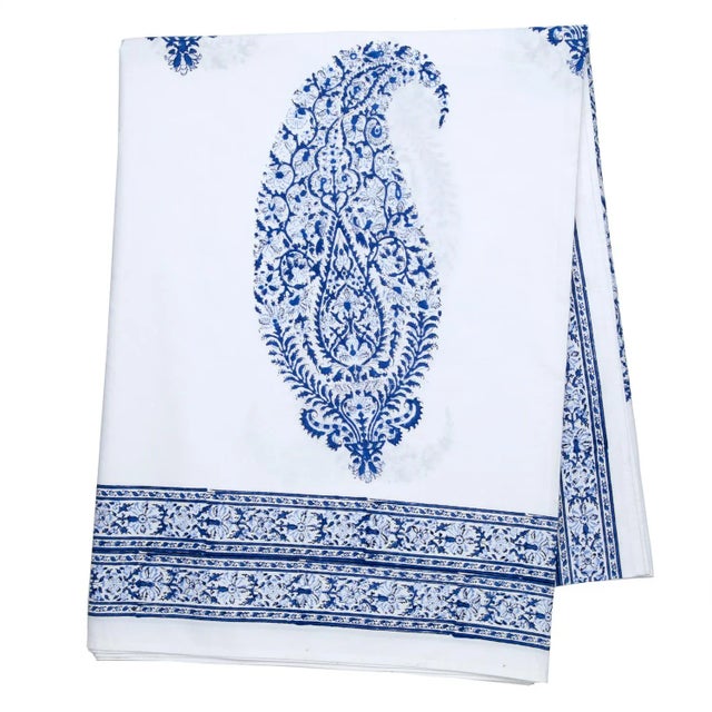 Malabar Large Paisley Tablecloth, 6-seat table - Deep Blue For Sale - Image 4 of 4