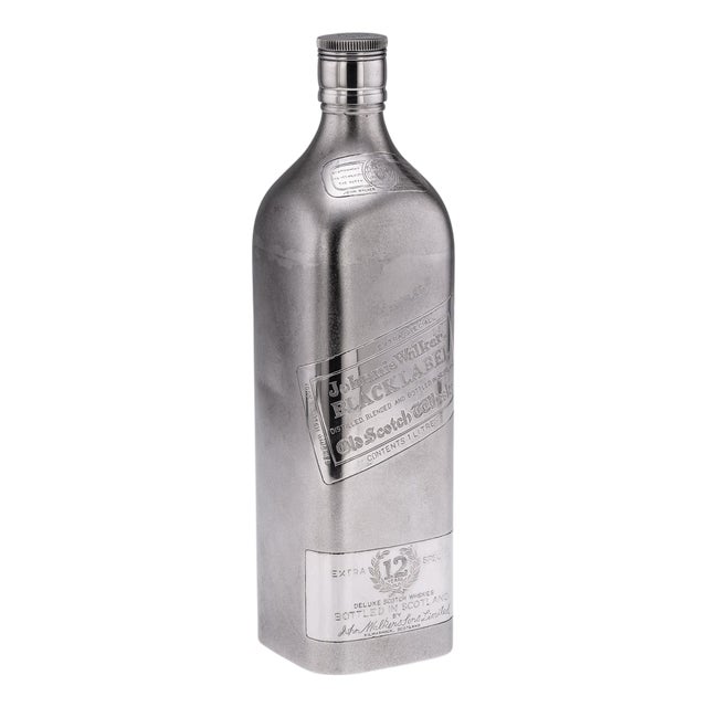 Large Novelty Silver Johnnie Walker Whisky Bottle, 1940s For Sale
