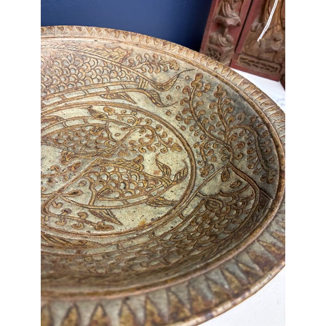 Ceramic 15th Century Thai Incised Brown and Cream Glaze Bowl, Fish Eating Water Lilies For Sale - Image 7 of 8