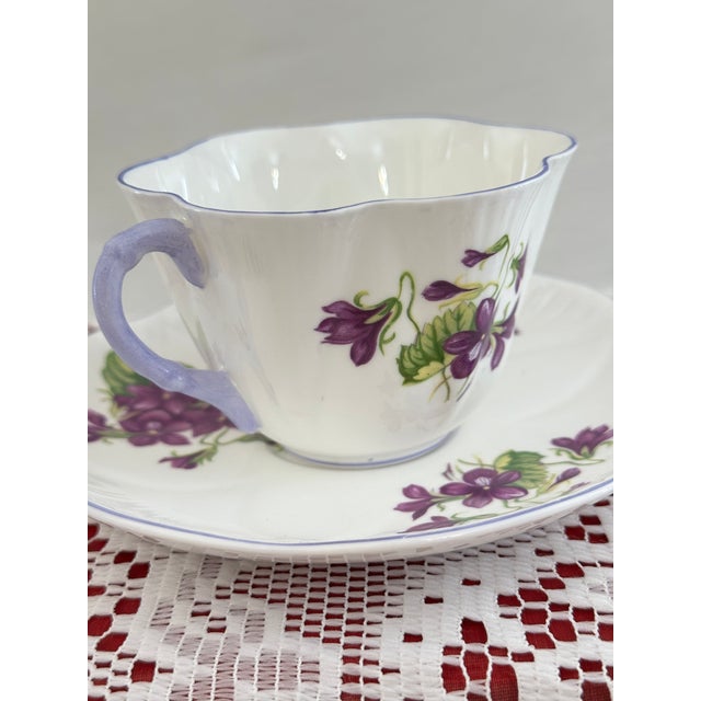 Ceramic Vintage Shelley Violets Tea Cup and Saucer: Vintage English Bone China For Sale - Image 7 of 8