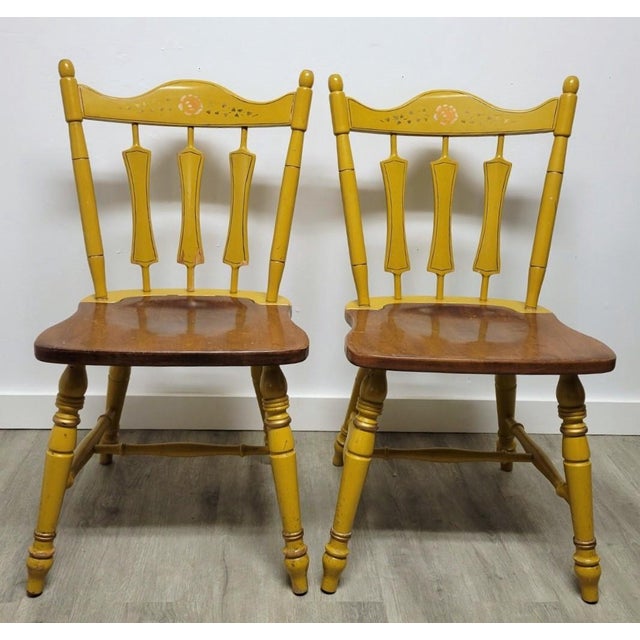Antique Temple-Stuart Mustard Painted Country Dining Chairs, Set of 4 For Sale - Image 4 of 14