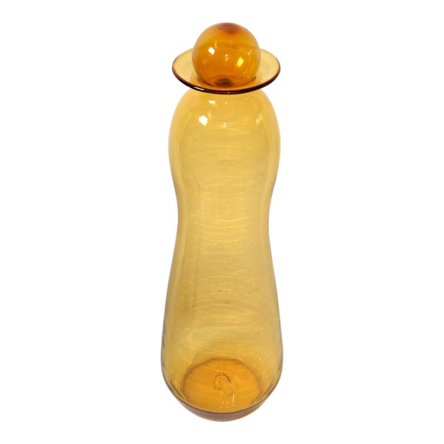 Tall Mid-Century Modern Amber Hand Made Blown Art Glass Vessel, Vase by Blenko For Sale