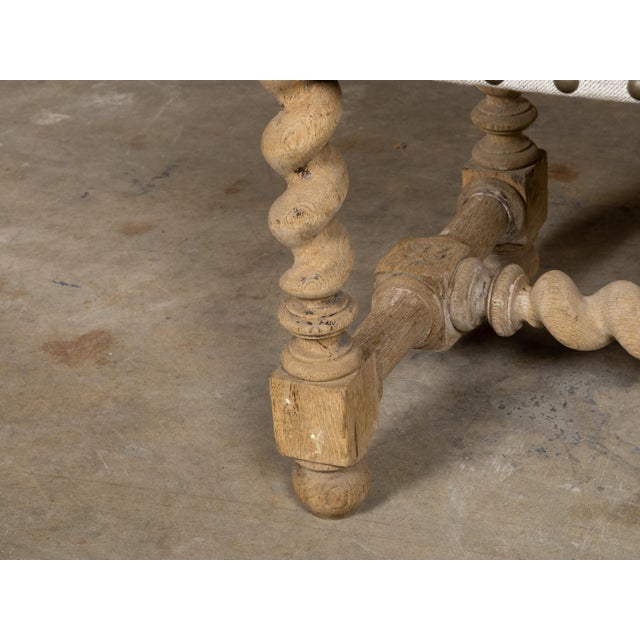 English 1900s Bleached Wood Bench with Barley Twist Base and Custom Upholstery For Sale - Image 10 of 12