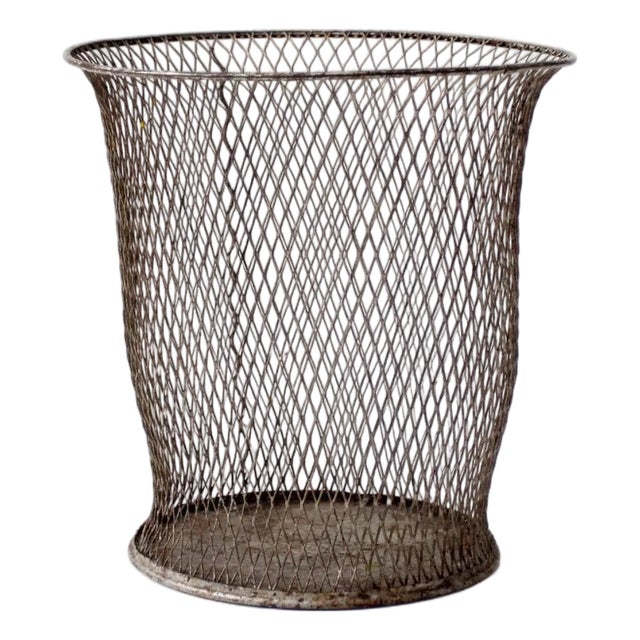 Antique Industrial Wire Wastebasket For Sale