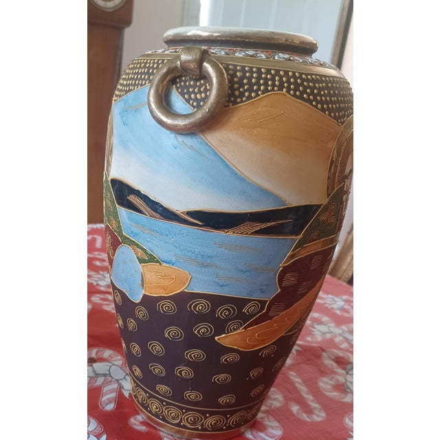 Satsuma Vintage Japanese Satsuma Vase Hand Painted and Raised Enamel Moriage Designs For Sale - Image 4 of 6