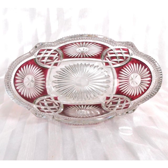 1940s Red Cut to Clear Oval Bowl For Sale - Image 4 of 5