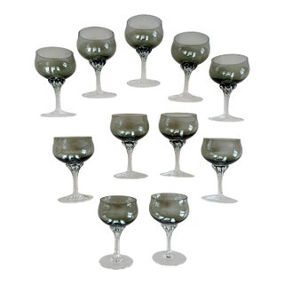 1970s Glassware/ Stemware-Smoke Color Glass Stemmed Goblets- Set of 11 For Sale