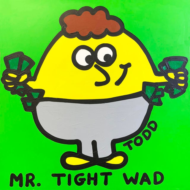 Todd Goldman Mr. Tight Wad, Large Original Painting on Canvas For Sale